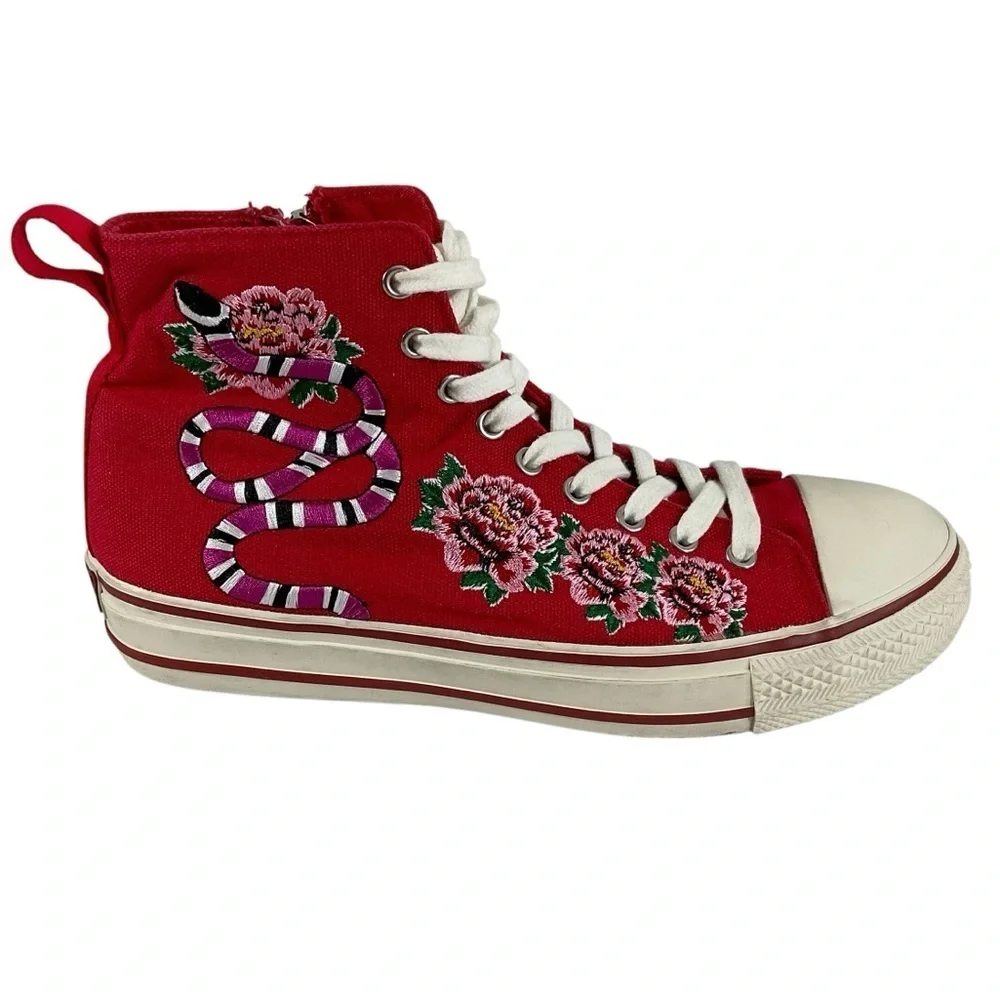 ASH Vanina Hi-Top Sneakers Canvas Floral Snake Embroidery Size 38 Free People